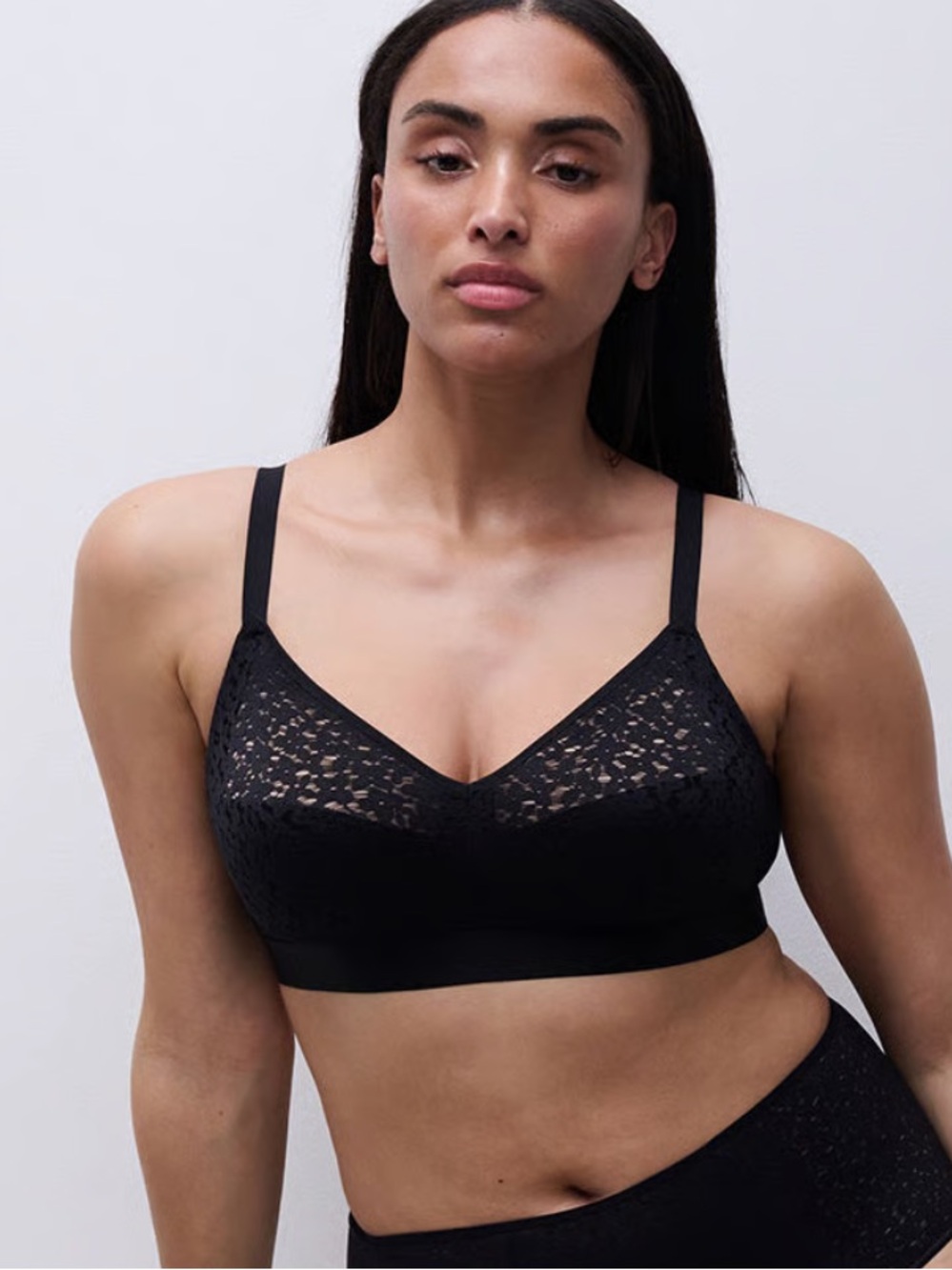 New Chantelle Norah Wirefree Bra Black Lace Wireless Bralette 34D Stretchy Soft